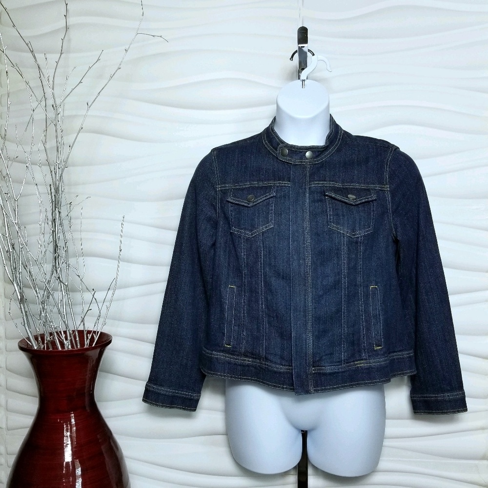 🍎HP🍎CHRISTOPHER & BANKS MOTO DENIM JACKET P/XL - Picture 4 of 8